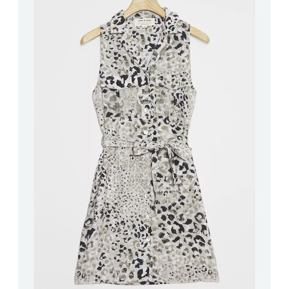 Cloth & Stone Anthropologie Gray Spotted Utility Shirt Dress Womens sz L Tencel